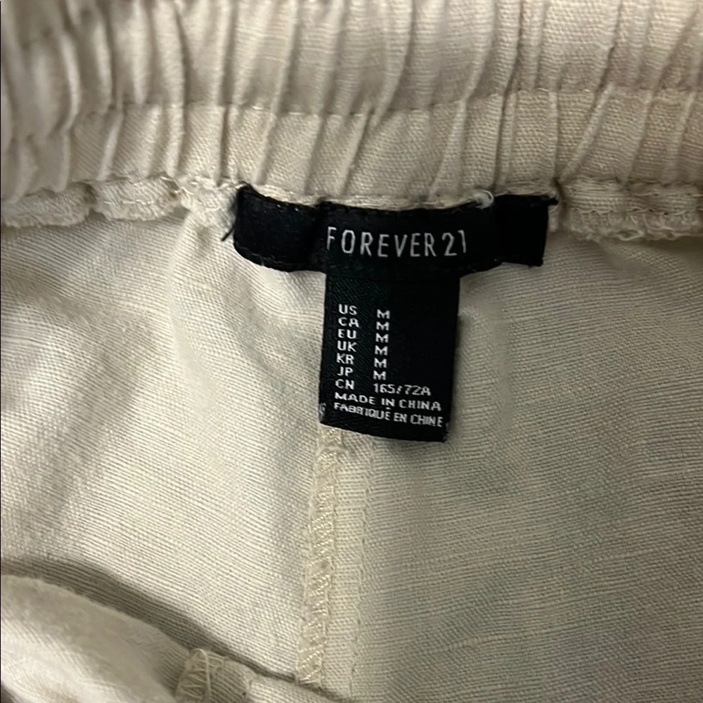 Beige Linen Drawstring Pants - Picture 2 of 3